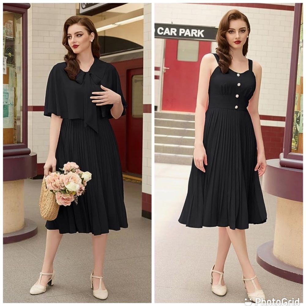 Belle Poque Cape Dress Vintage Pleated A-Line 2 Piece Party Dress Chiffon Shawl